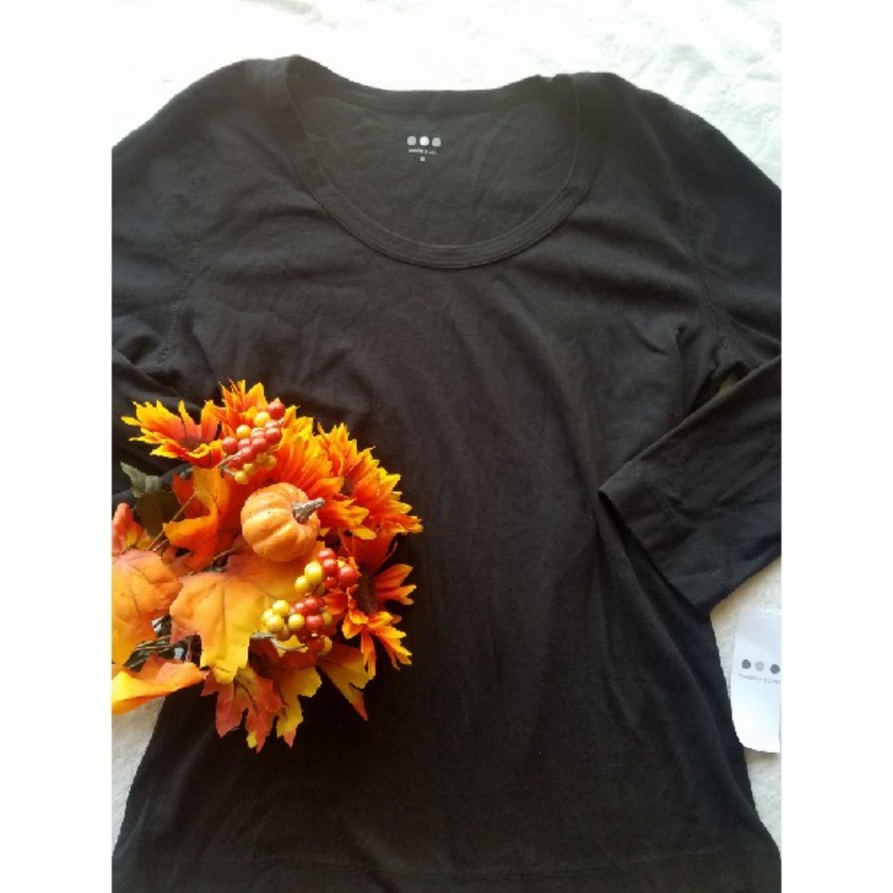 NWT Three Dots Solid Black Sweatshirt (oc2)